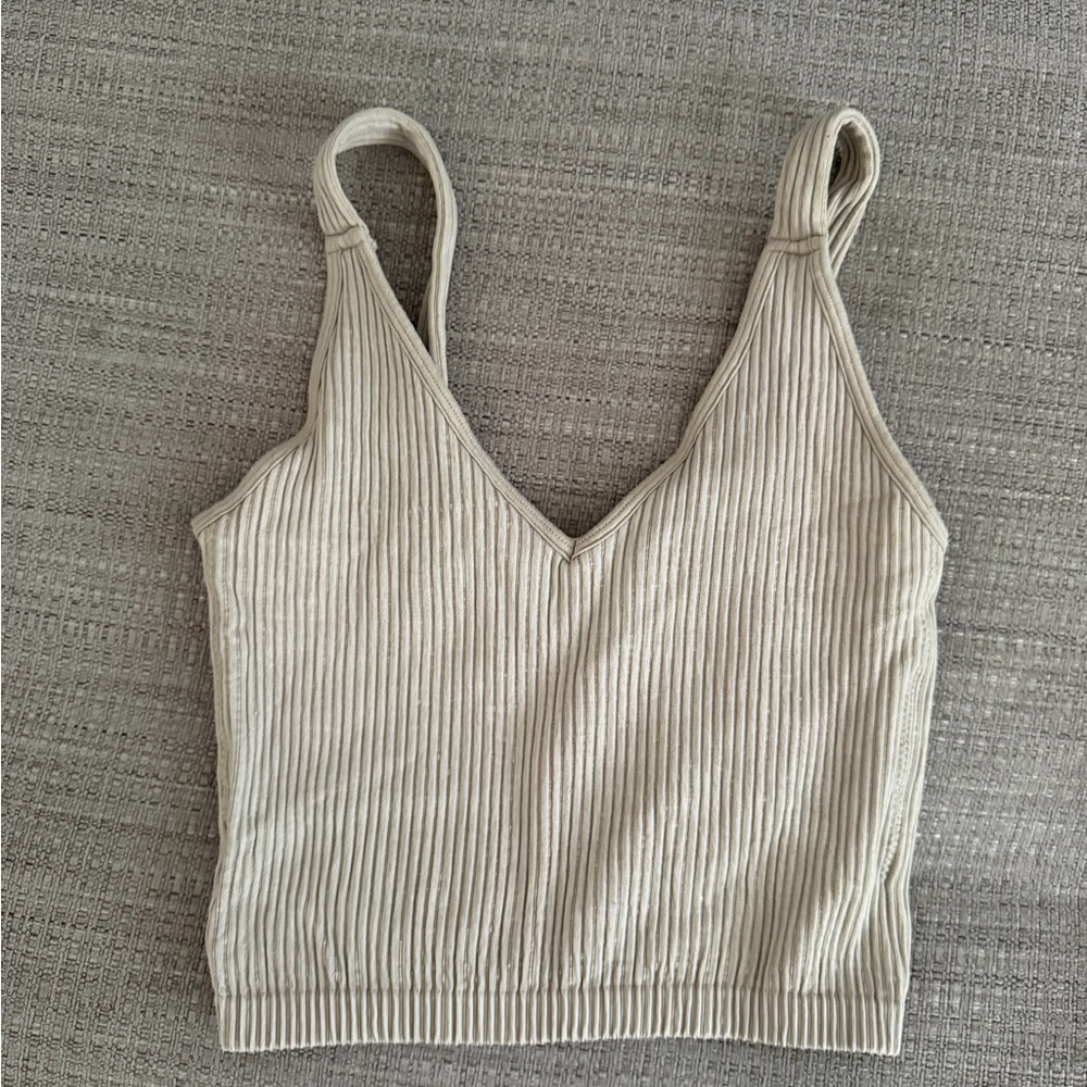 Beige Ribbed Tank Top